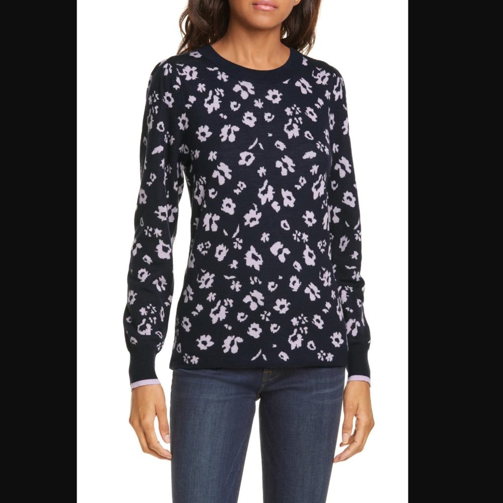 Rebecca Taylor Floral Intarsia Merino Wool Pullover